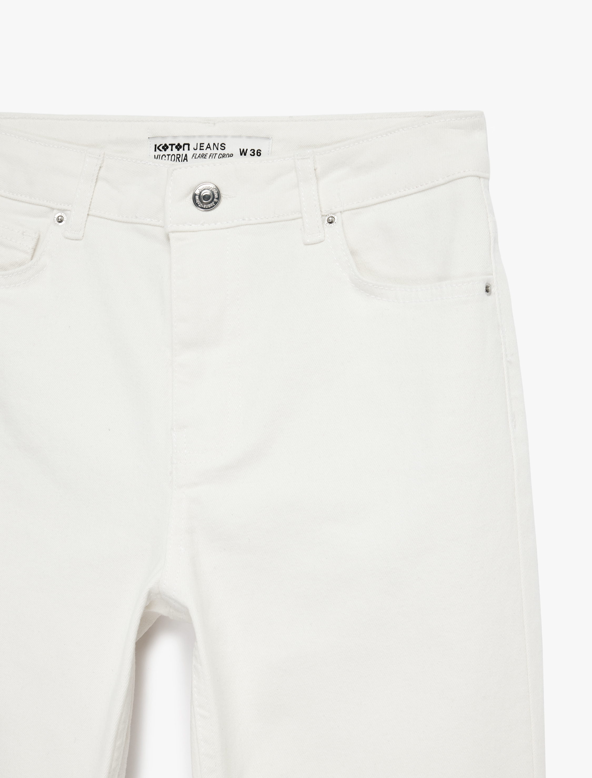   Normal Bel Dar Kalıp Pamuklu Düğmeli Kısa İspanyol Paça Pantolon -  Kick Flare Jeans