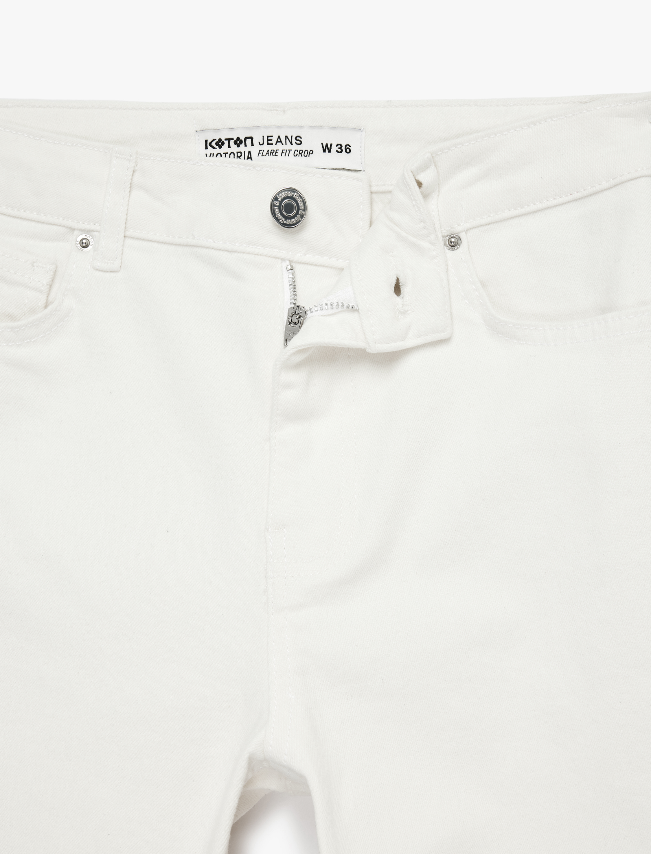  Normal Bel Dar Kalıp Pamuklu Düğmeli Kısa İspanyol Paça Pantolon -  Kick Flare Jeans
