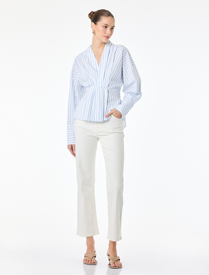  Normal Bel Dar Kalıp Pamuklu Düğmeli Kısa İspanyol Paça Pantolon -  Kick Flare Jeans