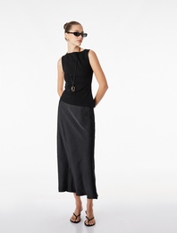 Normal Bel Kloş Midi Saten Etek