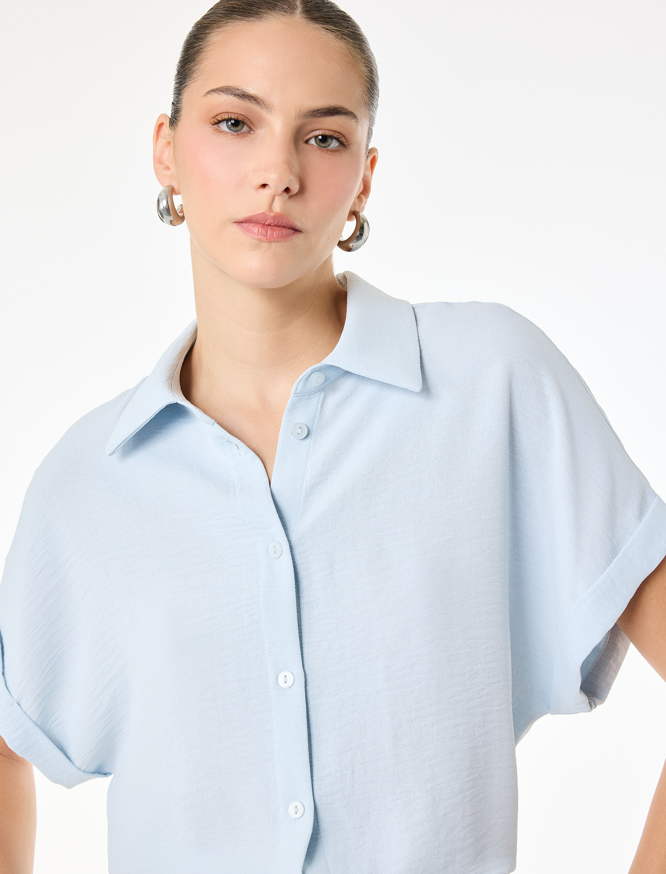   Aerobin Kumaş Kısa Kollu Oversize Gömlek