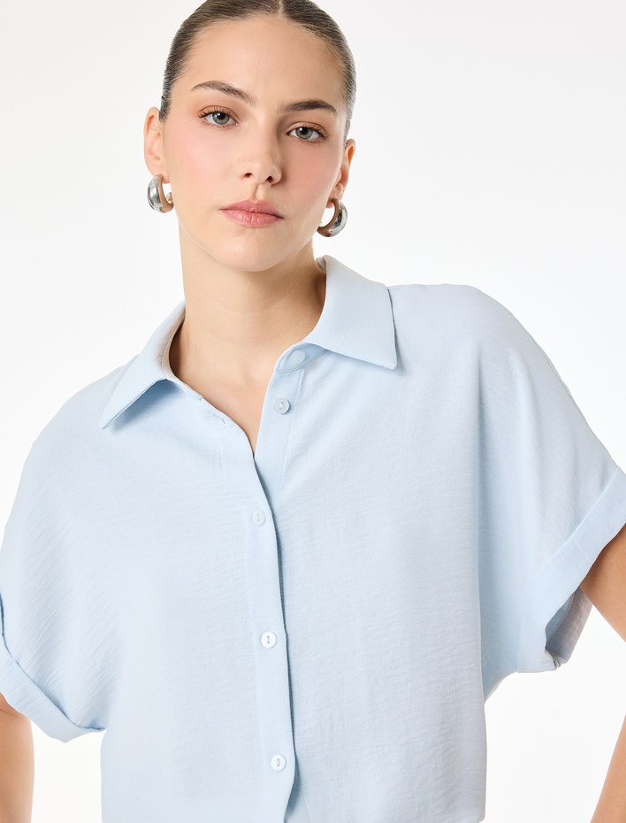  Aerobin Kumaş Kısa Kollu Oversize Gömlek