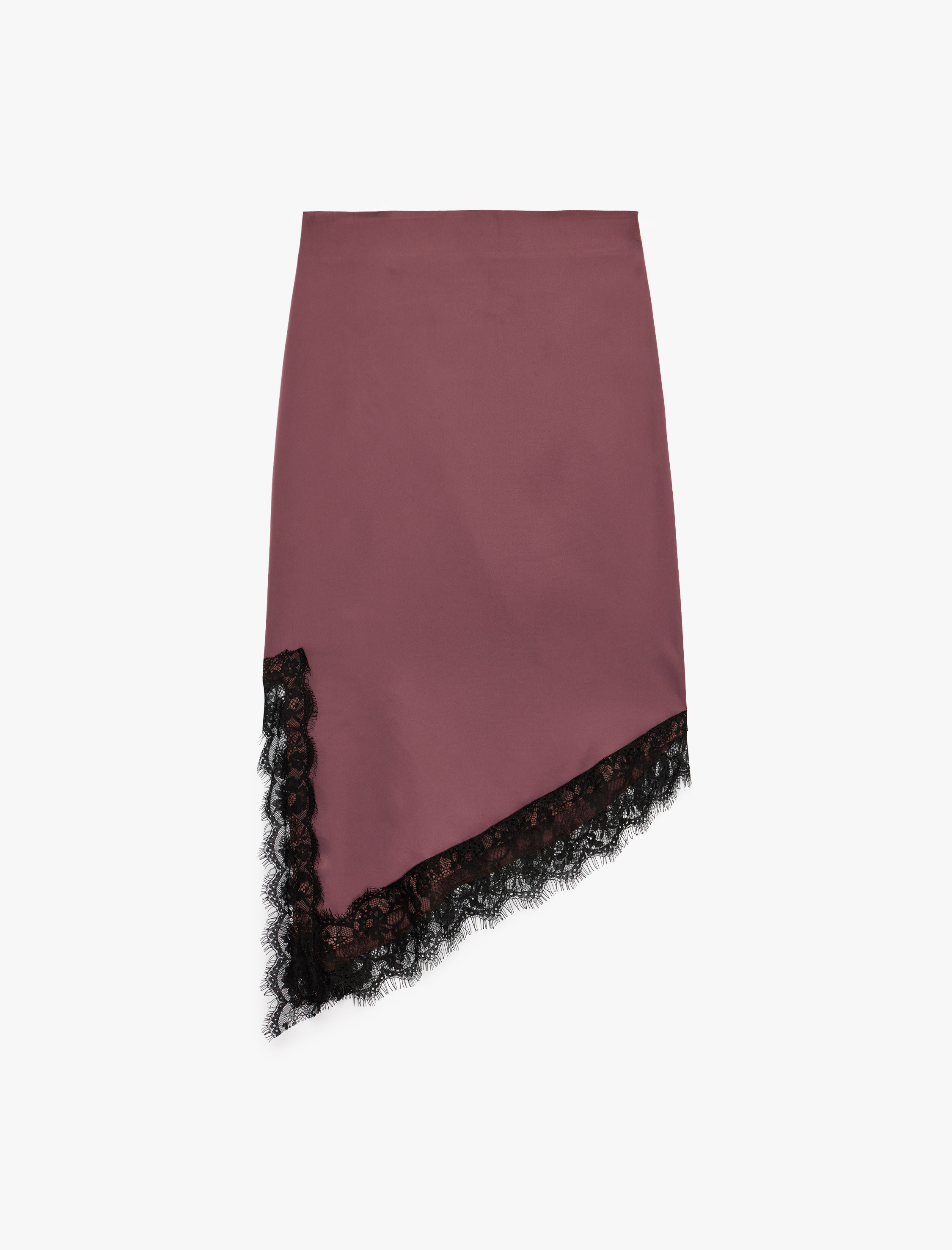   Asimetrik Kesim Normal Bel Dantel Detaylı Saten Etek