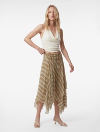 Asimetrik Kesim Midi Ekose Tül Etek