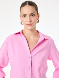 Regular Fit Uzun Kollu Kaçık Yaka Modal Gömlek