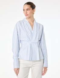 Pamuklu V Yaka Uzun Kollu Çizgili Bluz