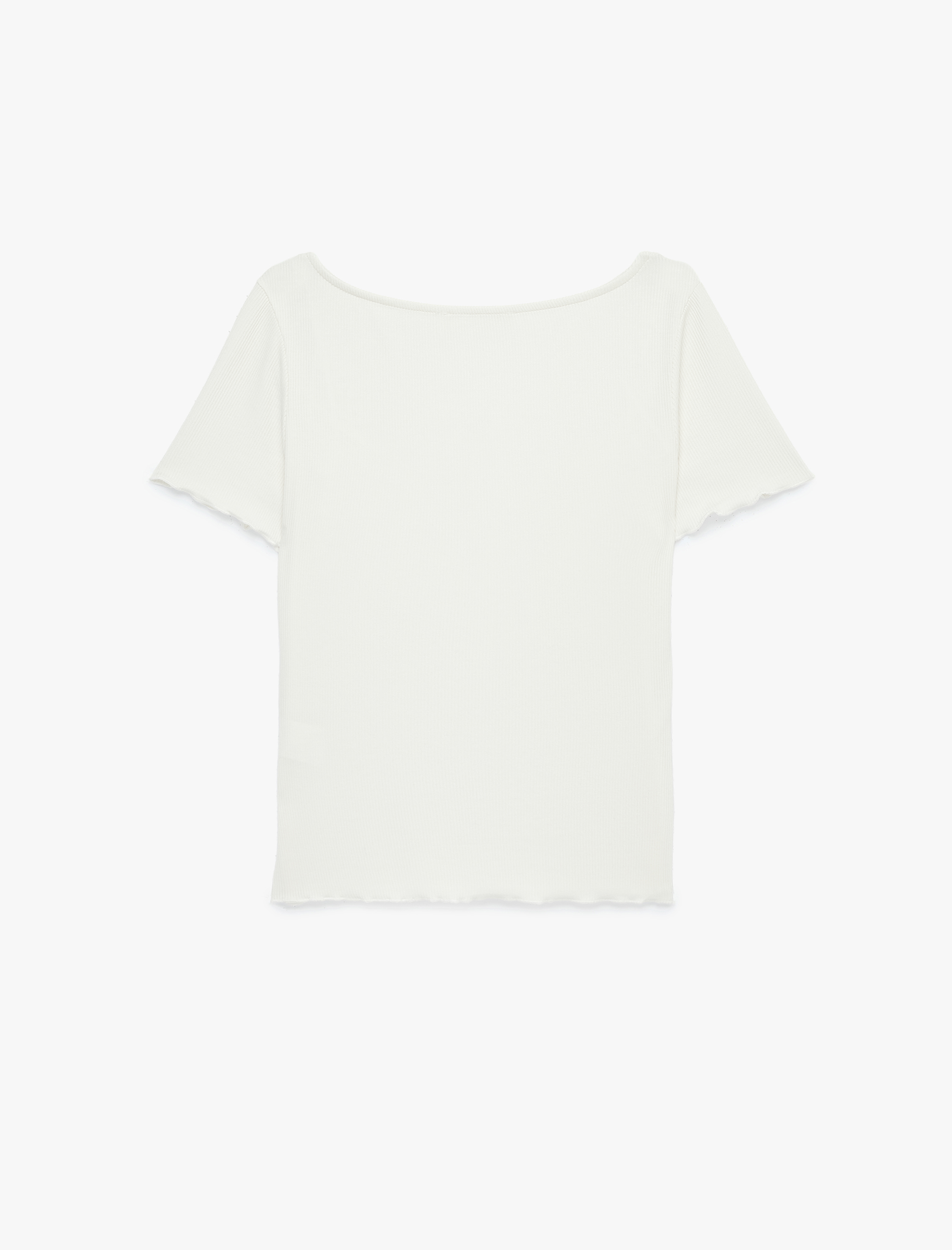   Viskon Slim Fit Kısa Kollu V Yaka Dantel Detaylı Tişört