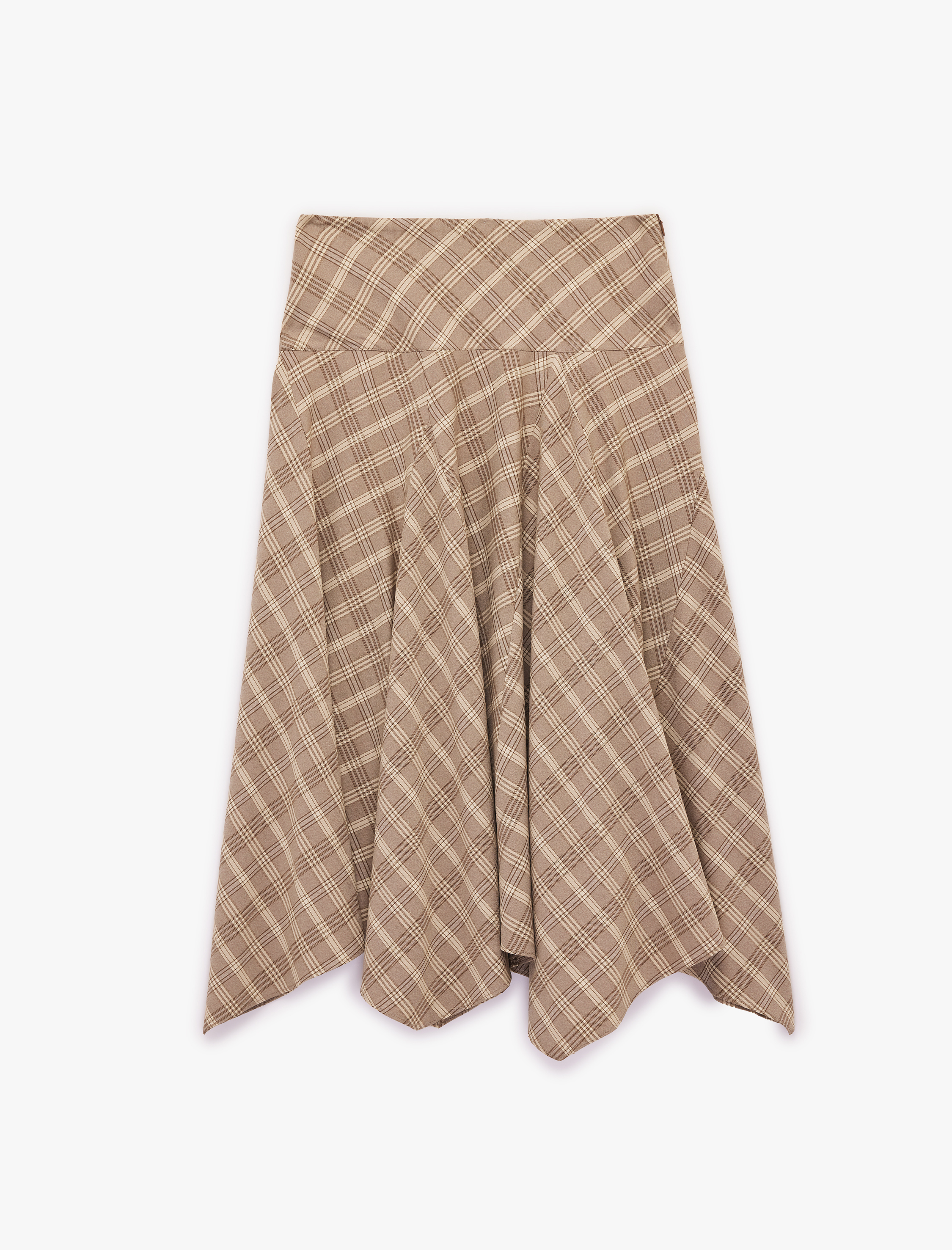   Regular Fit Asimetrik Kesim Ekose Midi Etek