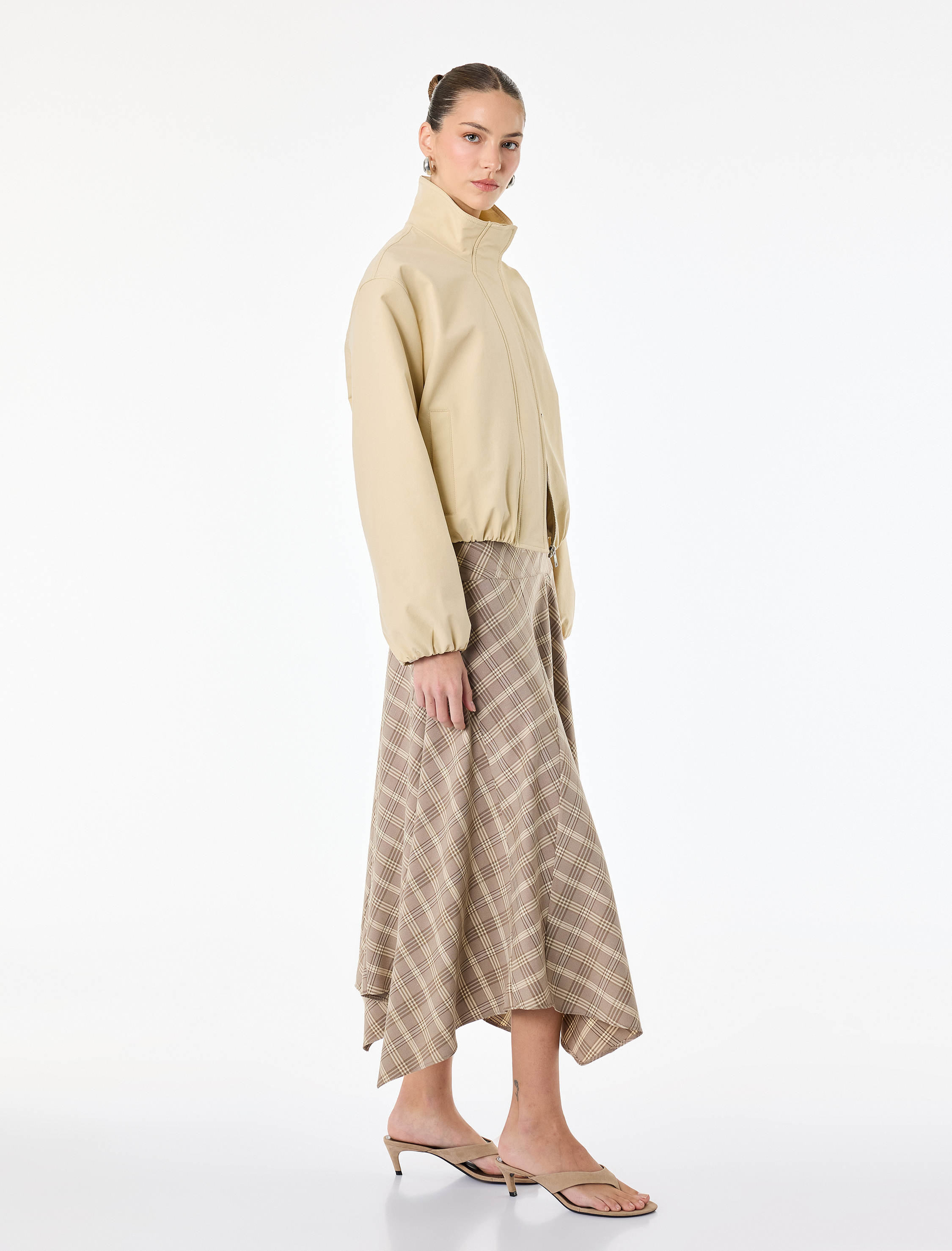   Regular Fit Asimetrik Kesim Ekose Midi Etek