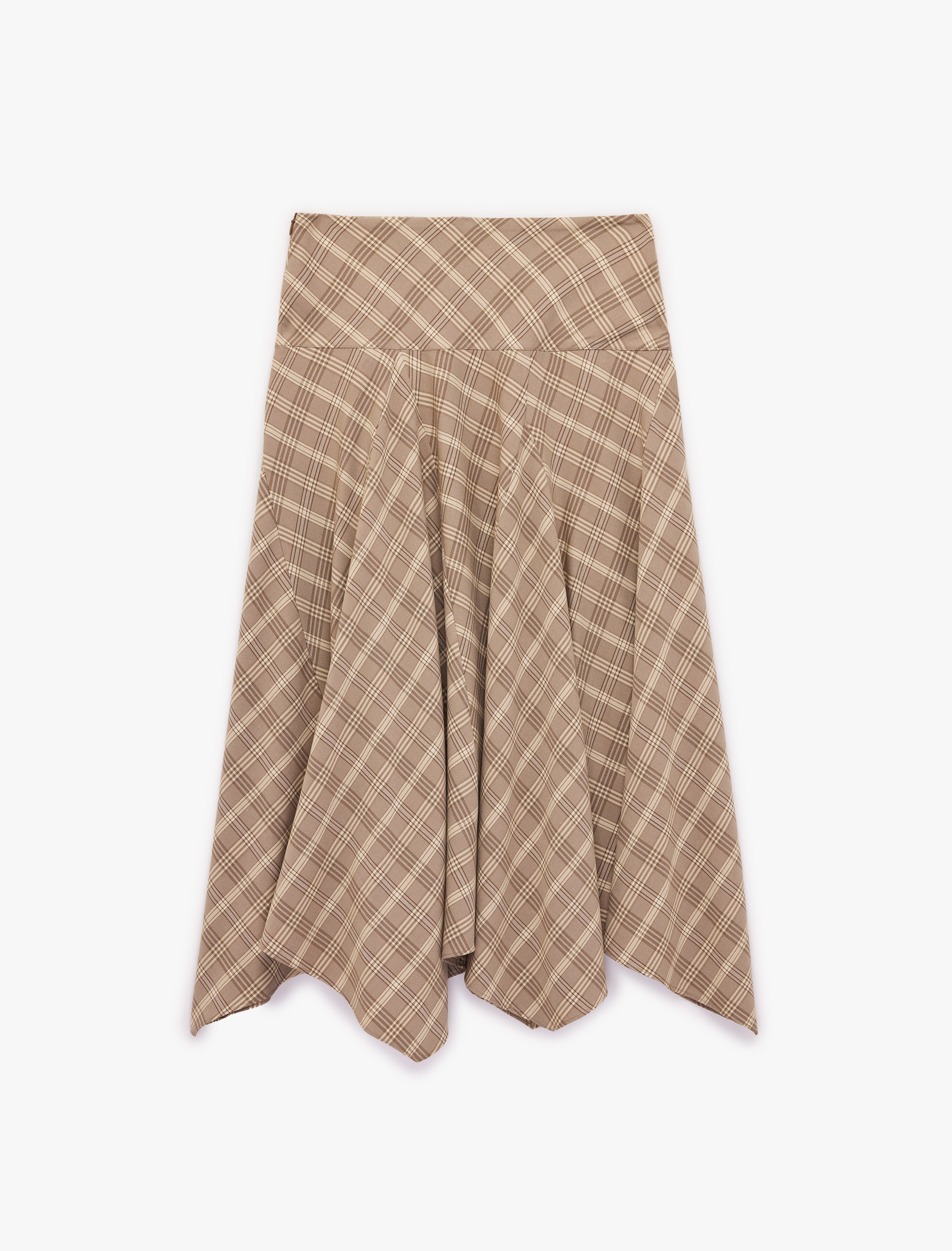   Regular Fit Asimetrik Kesim Ekose Midi Etek