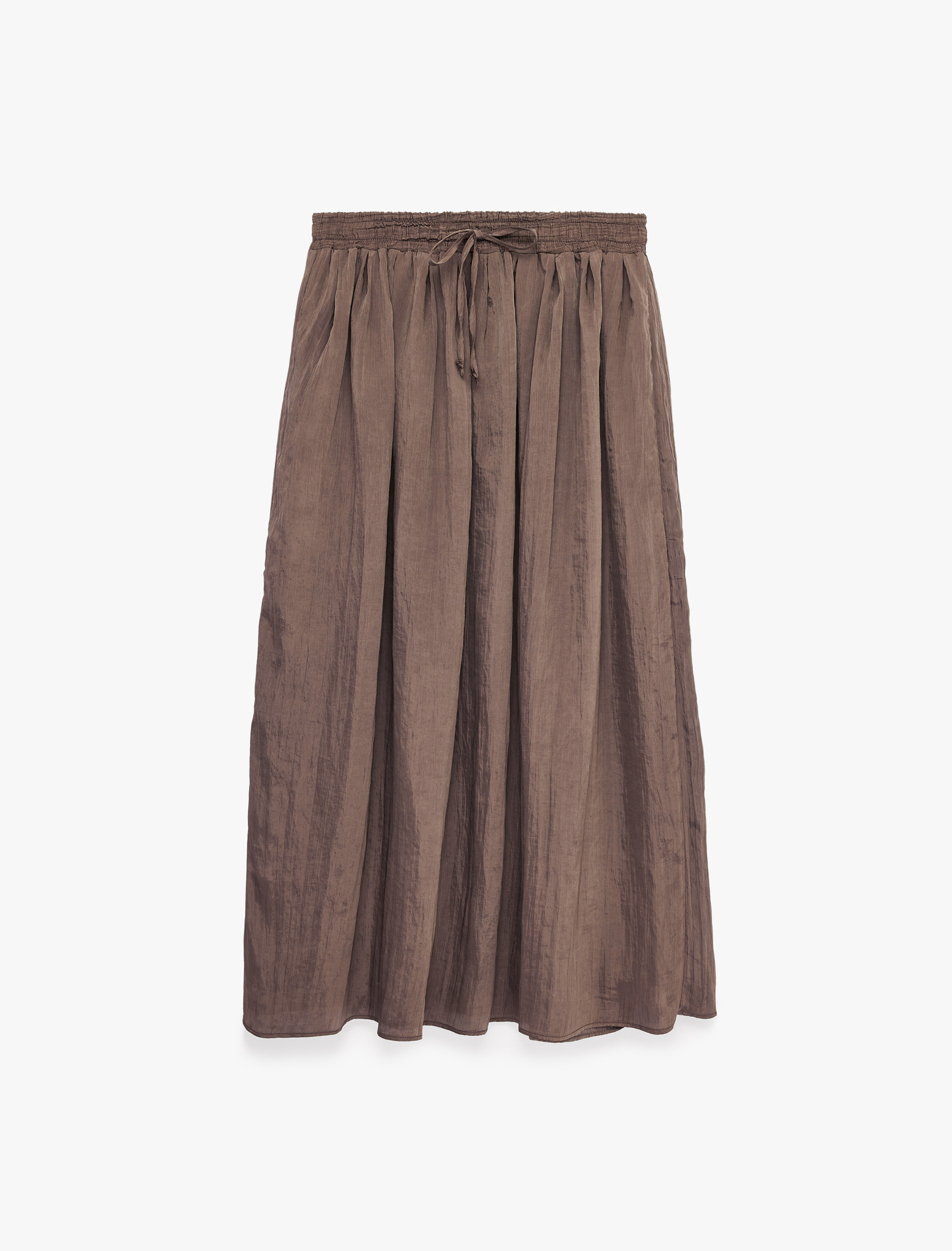   Beli Bağlamalı Çan Kesim Midi Saten Kraş Etek