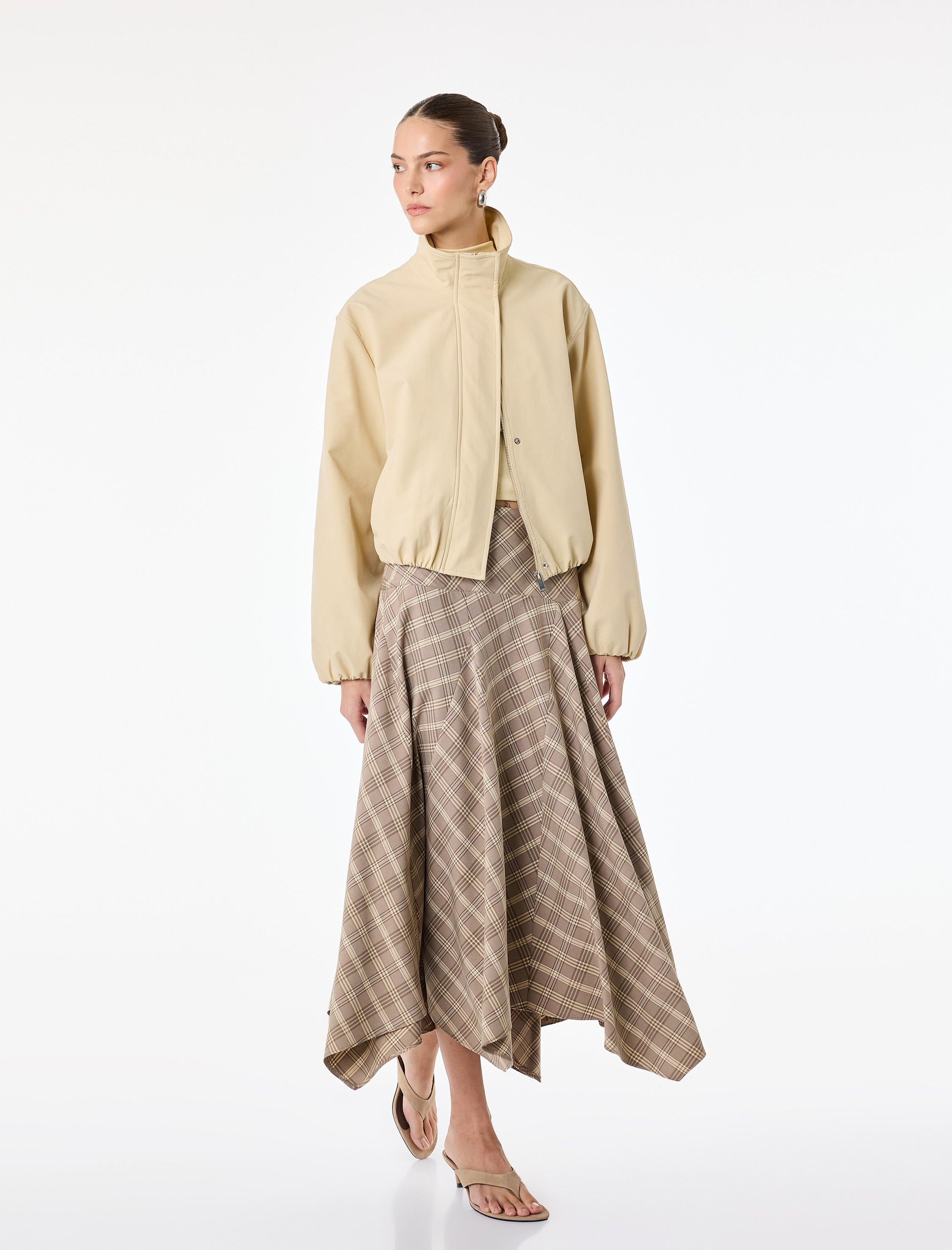   Regular Fit Asimetrik Kesim Ekose Midi Etek