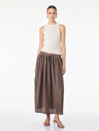 Beli Bağlamalı Çan Kesim Midi Saten Kraş Etek