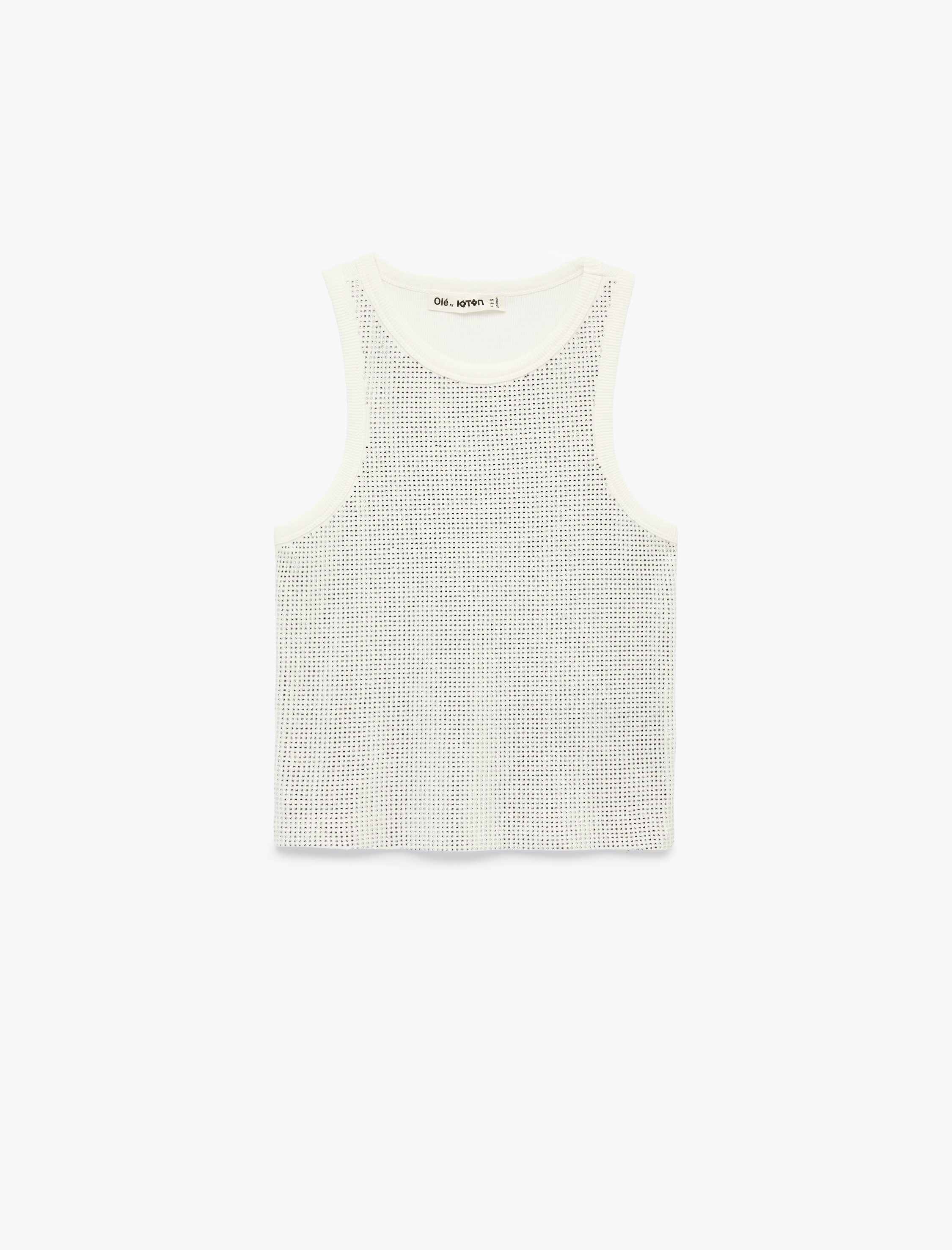   Pamuklu Taş Detaylı Kolsuz Bisiklet Yaka Bluz