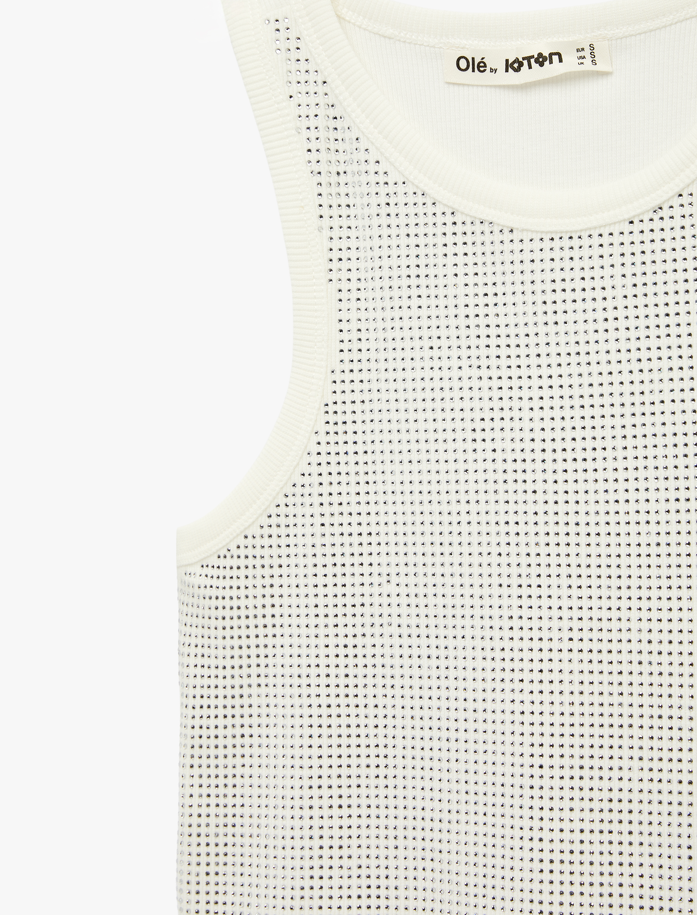   Pamuklu Taş Detaylı Kolsuz Bisiklet Yaka Bluz