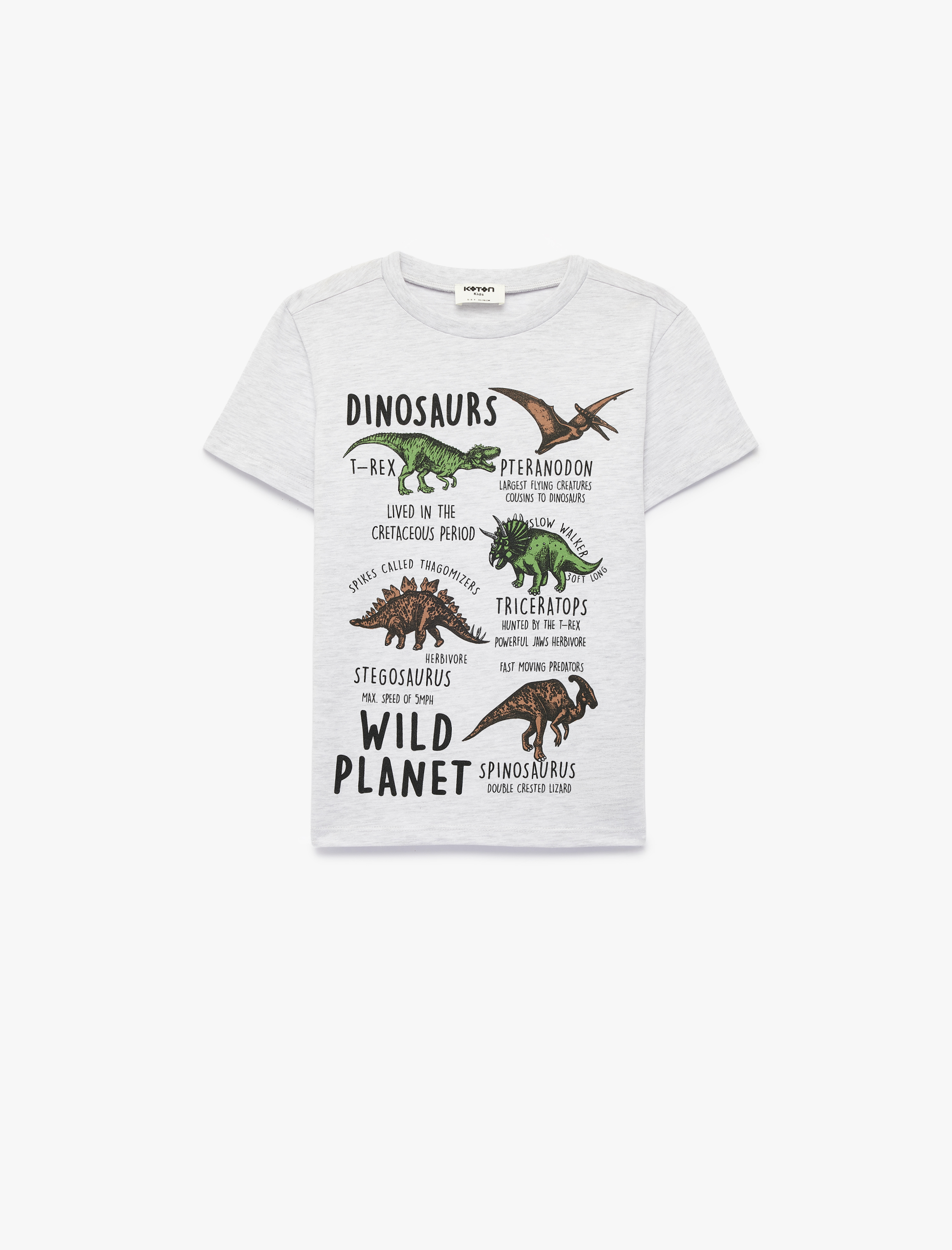  Erkek Çocuk Kısa Kollu Bisiklet Yaka Dinozor Baskılı Tişört