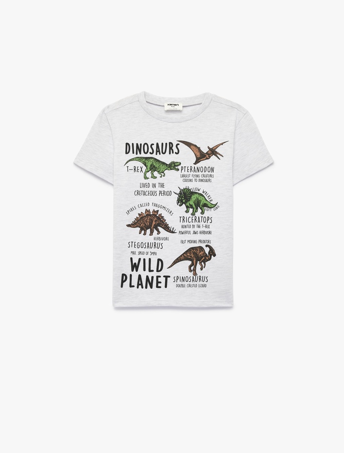 Erkek Çocuk Kısa Kollu Bisiklet Yaka Dinozor Baskılı Tişört