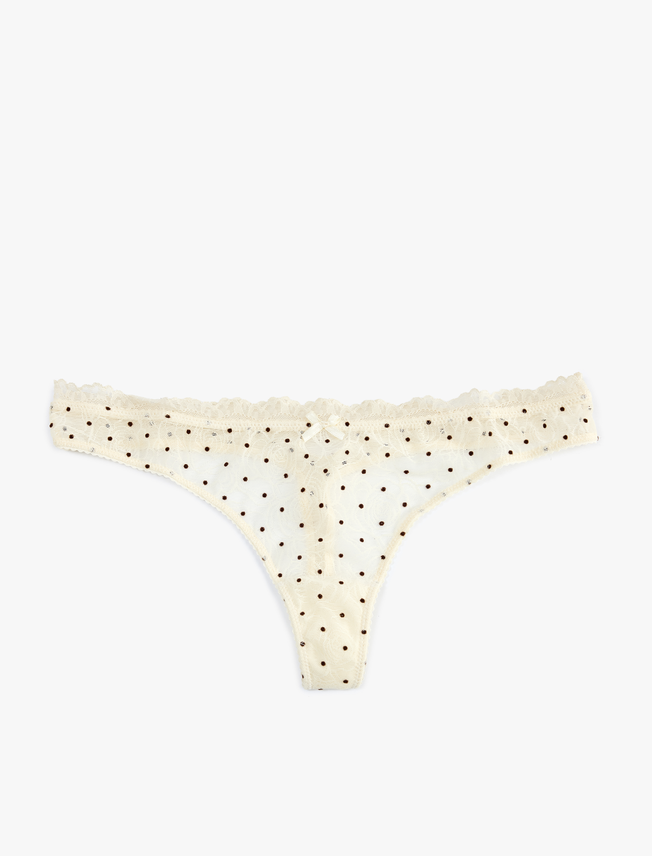   Dantel Detaylı Puantiyeli Tül String Külot