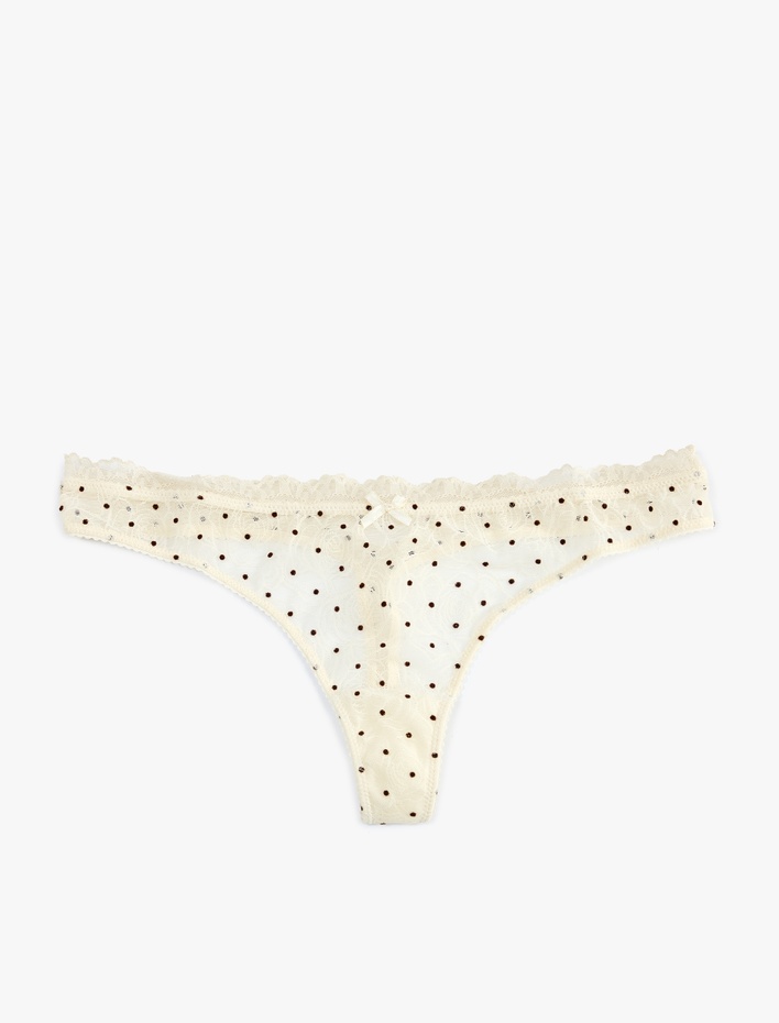  Dantel Detaylı Puantiyeli Tül String Külot