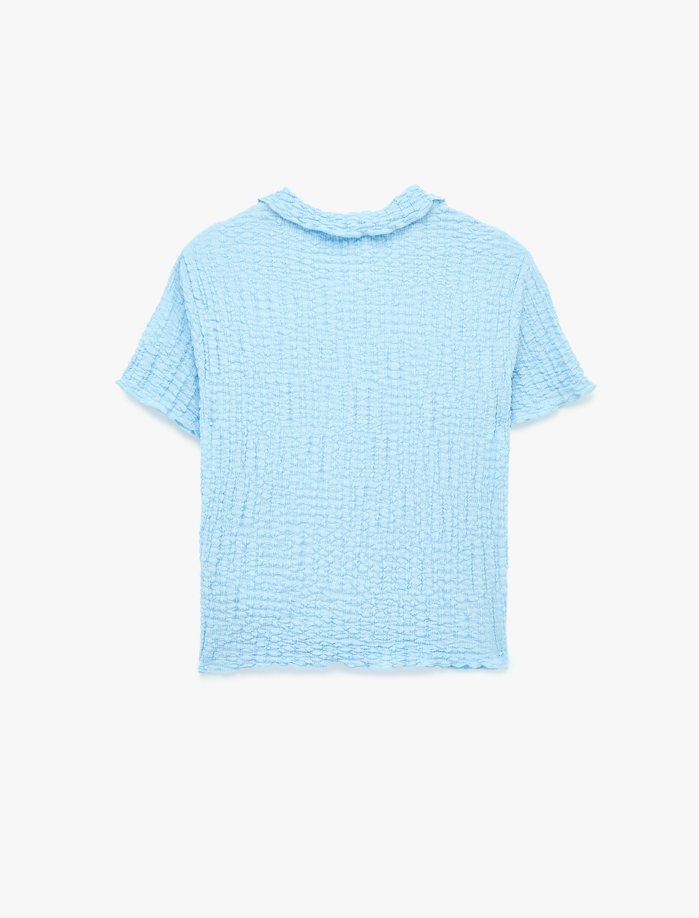   Klasik Yaka Düğmeli Bürümcük Dokulu Kısa Kollu Tişört