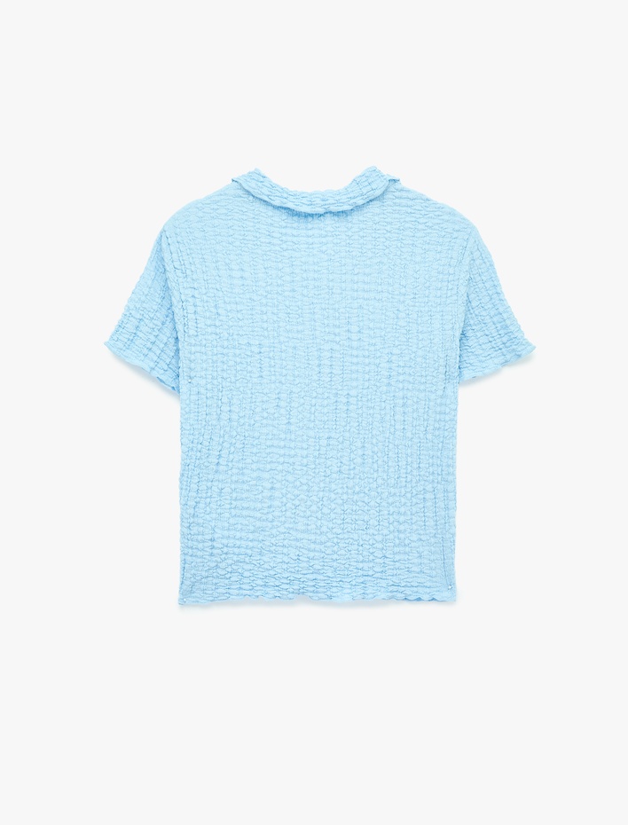  Klasik Yaka Düğmeli Bürümcük Dokulu Kısa Kollu Tişört