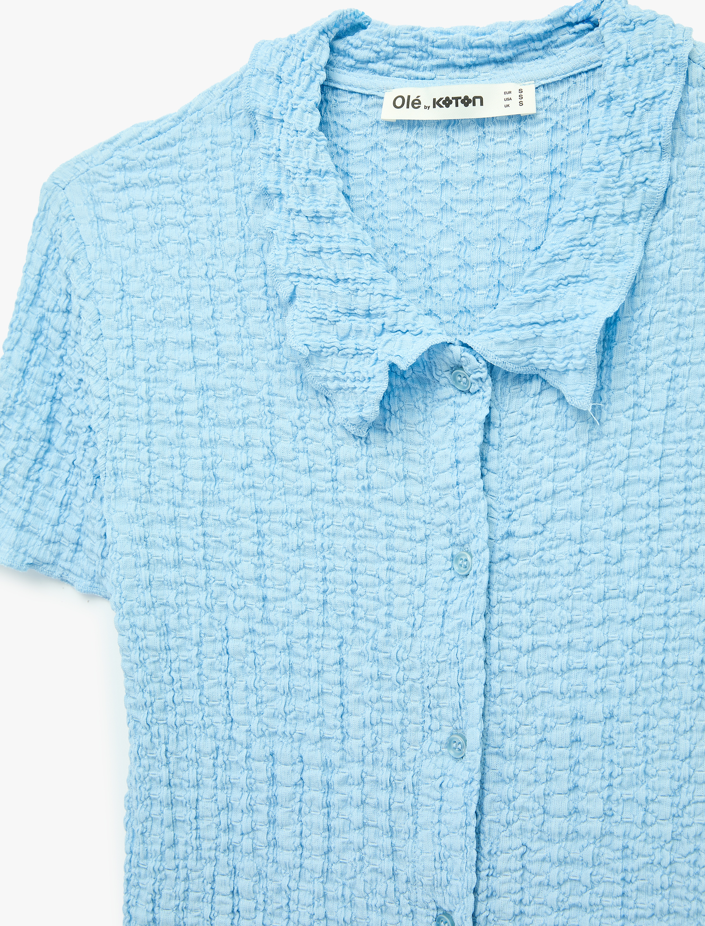   Klasik Yaka Düğmeli Bürümcük Dokulu Kısa Kollu Tişört