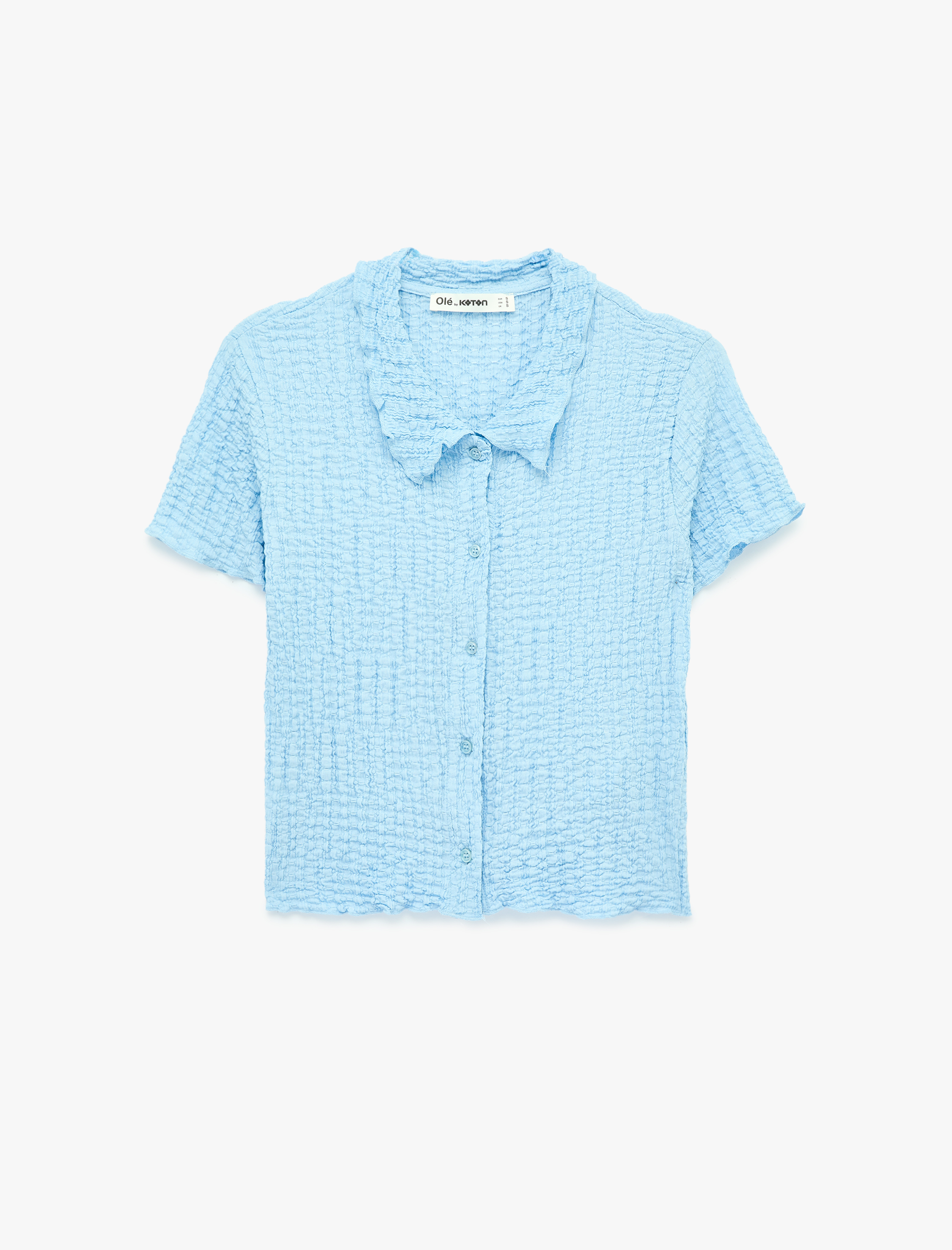   Klasik Yaka Düğmeli Bürümcük Dokulu Kısa Kollu Tişört