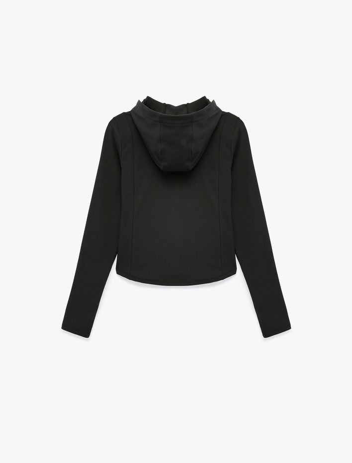  Kapüşonlu Uzun Kollu Cep Detaylı Fermuarlı Spor Sweatshirt