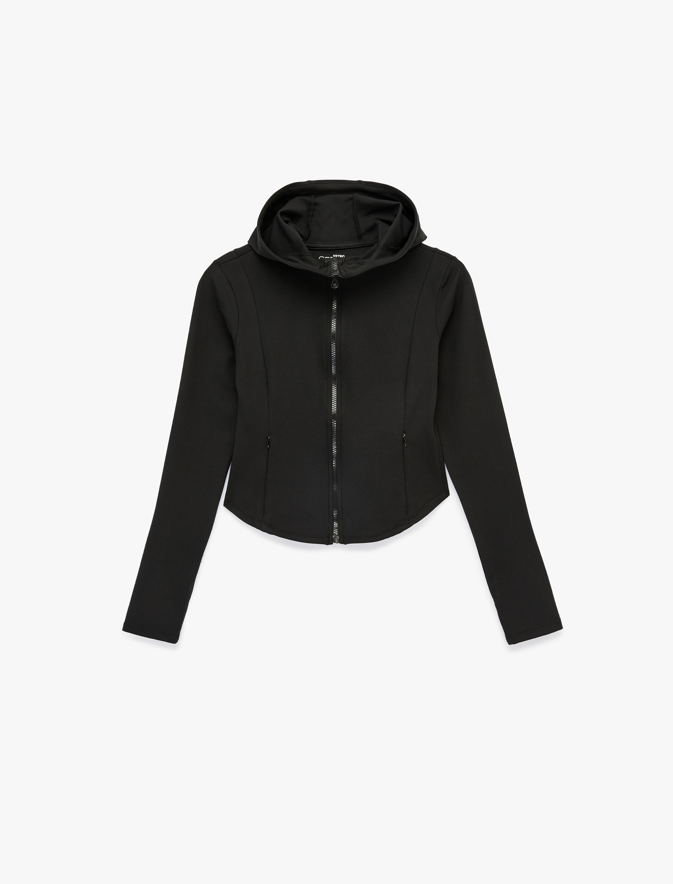   Kapüşonlu Uzun Kollu Cep Detaylı Fermuarlı Spor Sweatshirt