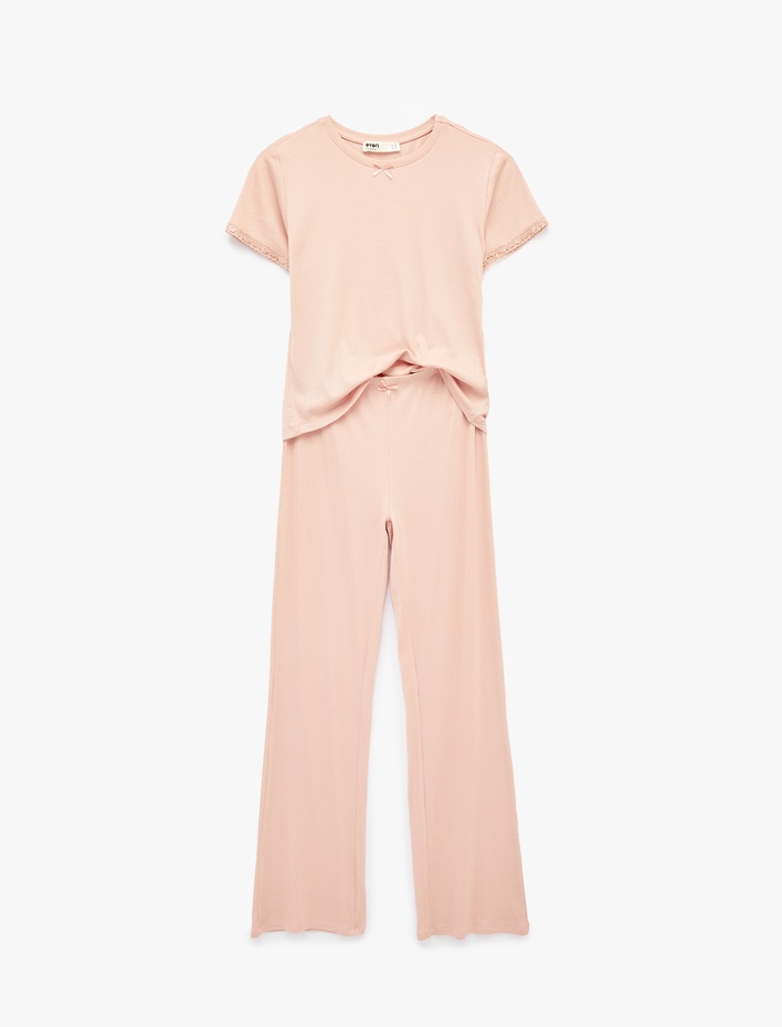  Bisiklet Yaka Kısa Kollu Pijama Takımı