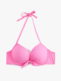 Kalp Yaka Fiyonk Detaylı Push-Up Bikini Üstü