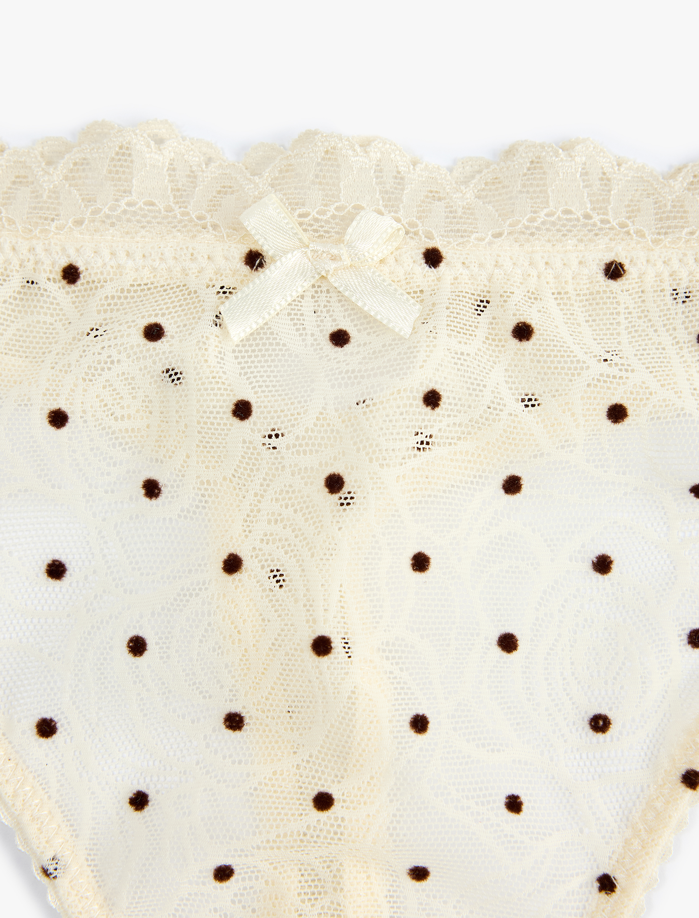   Dantel Detaylı Puantiyeli Tül String Külot