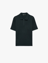 Regular Fit Kısa Kollu Waffle Dokulu Yarım Fermuarlı Polo Yaka Tişört