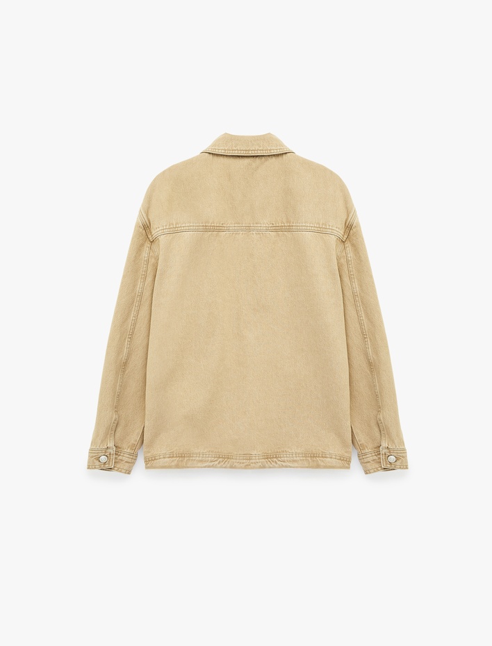  Regular Fit Klasik Yaka Cepli Pamuklu Fermuarlı Jean Gömlek Ceket