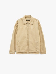 Regular Fit Klasik Yaka Cepli Pamuklu Fermuarlı Jean Gömlek Ceket