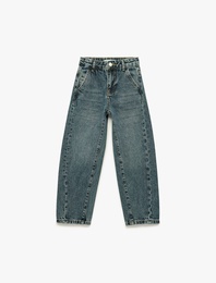 Pamuklu Oversize Cepli Denim Balon Pantolon