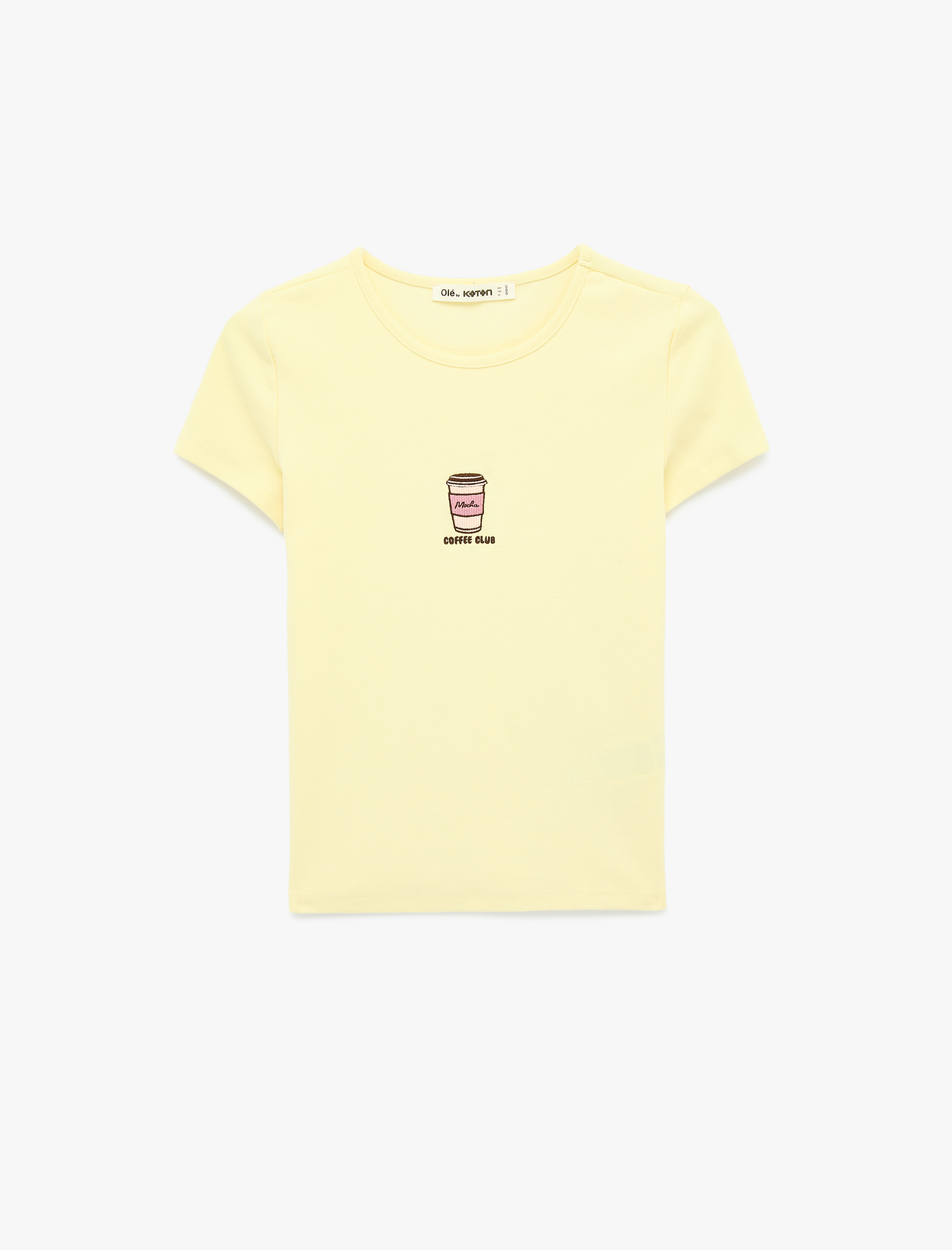   Slim Fit Kısa Kollu Bisiklet Yaka Nakışlı Pamuklu Tişört