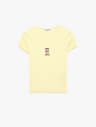 Slim Fit Kısa Kollu Bisiklet Yaka Nakışlı Pamuklu Tişört