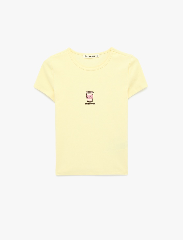  Slim Fit Kısa Kollu Bisiklet Yaka Nakışlı Pamuklu Tişört