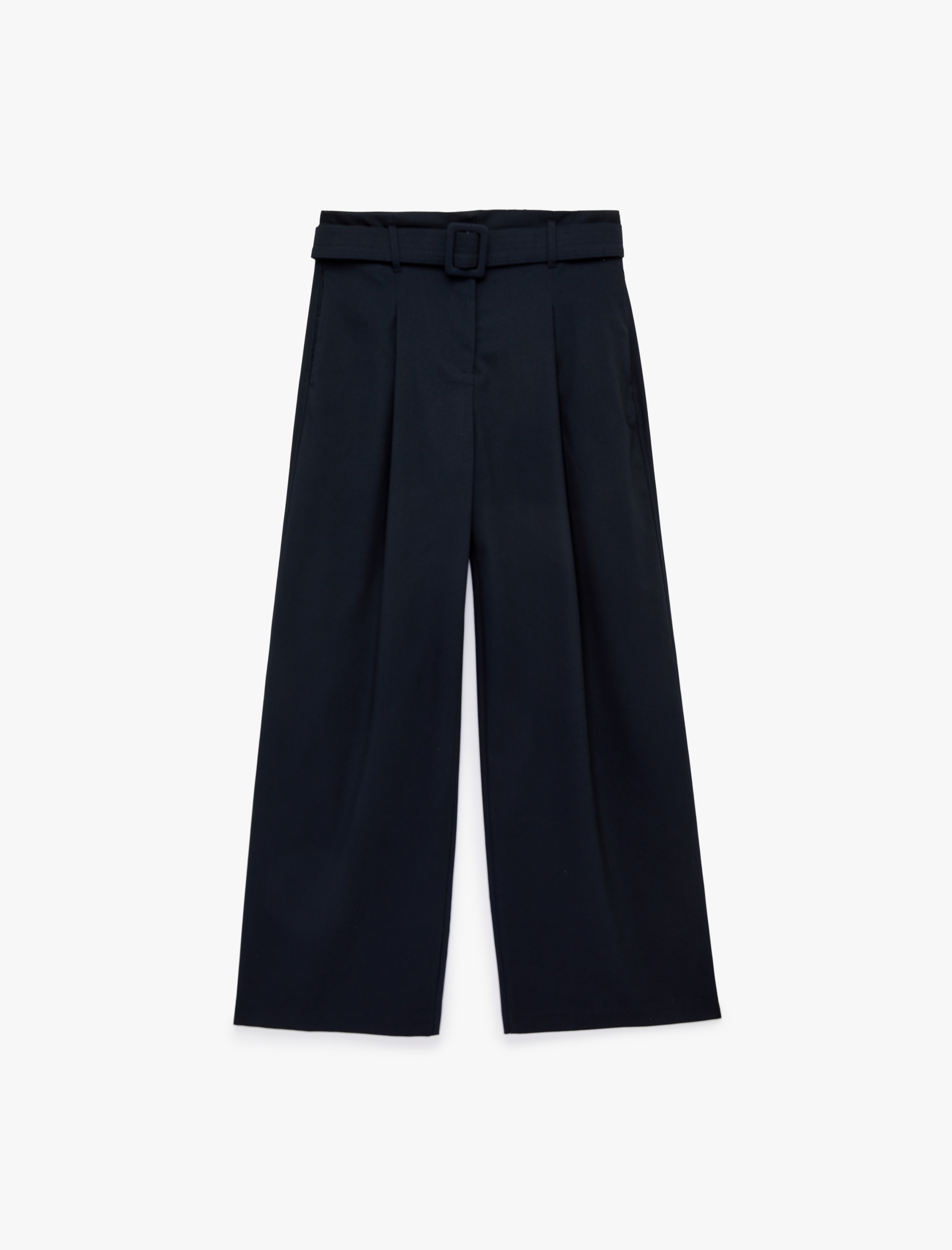   Cepli Pile Detaylı Kemer Detaylı Geniş Paça Kumaş Pantolon