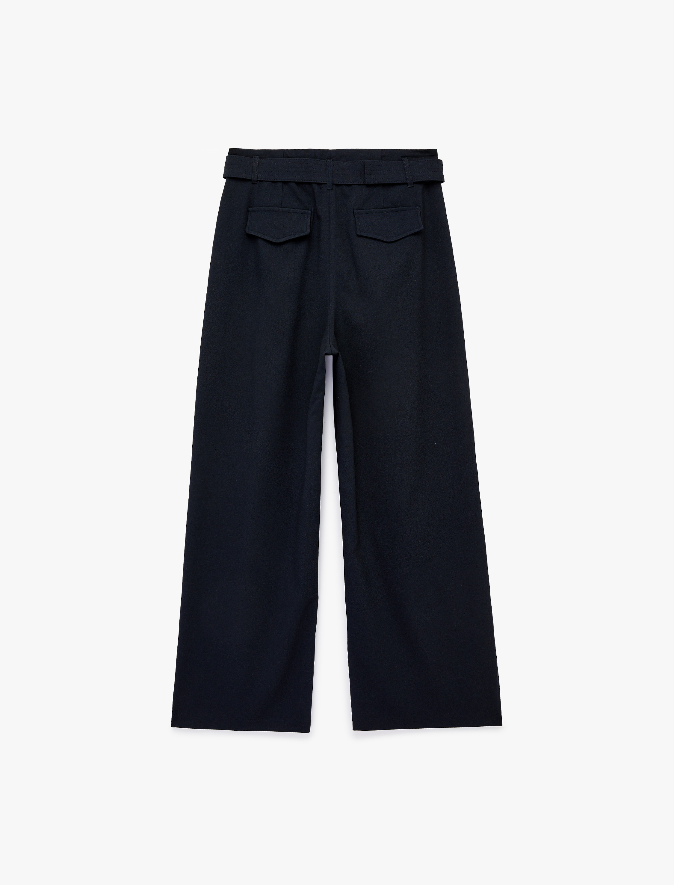   Cepli Pile Detaylı Kemer Detaylı Geniş Paça Kumaş Pantolon