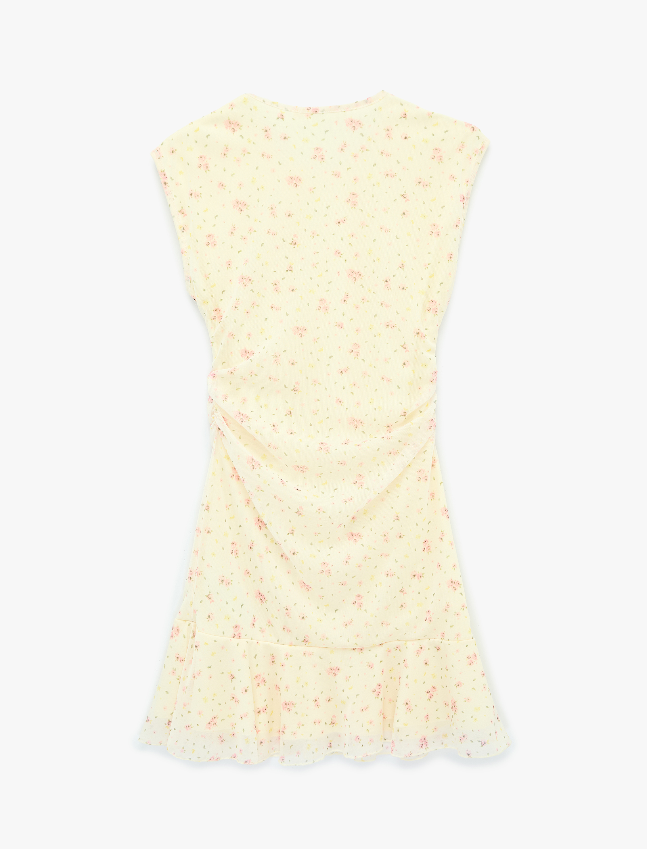   Kolsuz Bisiklet Yaka Drapeli Çiçekli Mini Elbise