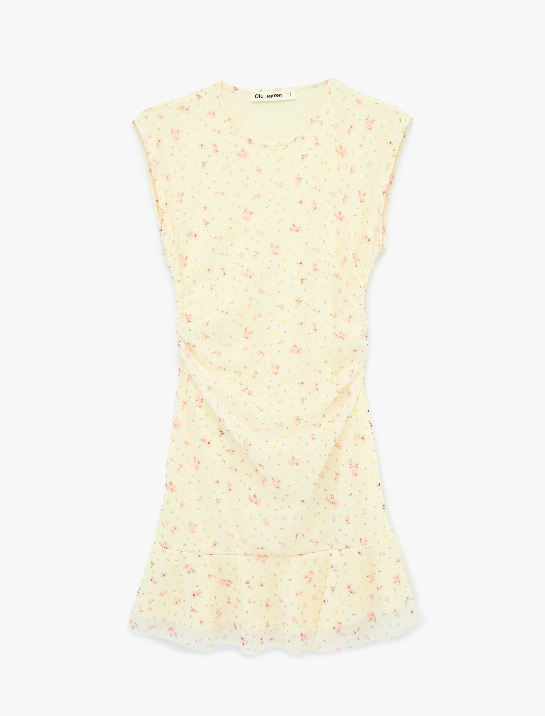   Kolsuz Bisiklet Yaka Drapeli Çiçekli Mini Elbise