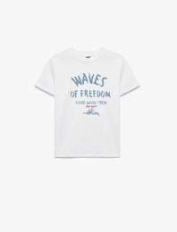 Pamuklu Kısa Kollu Bisiklet Yaka Baskılı Tişört