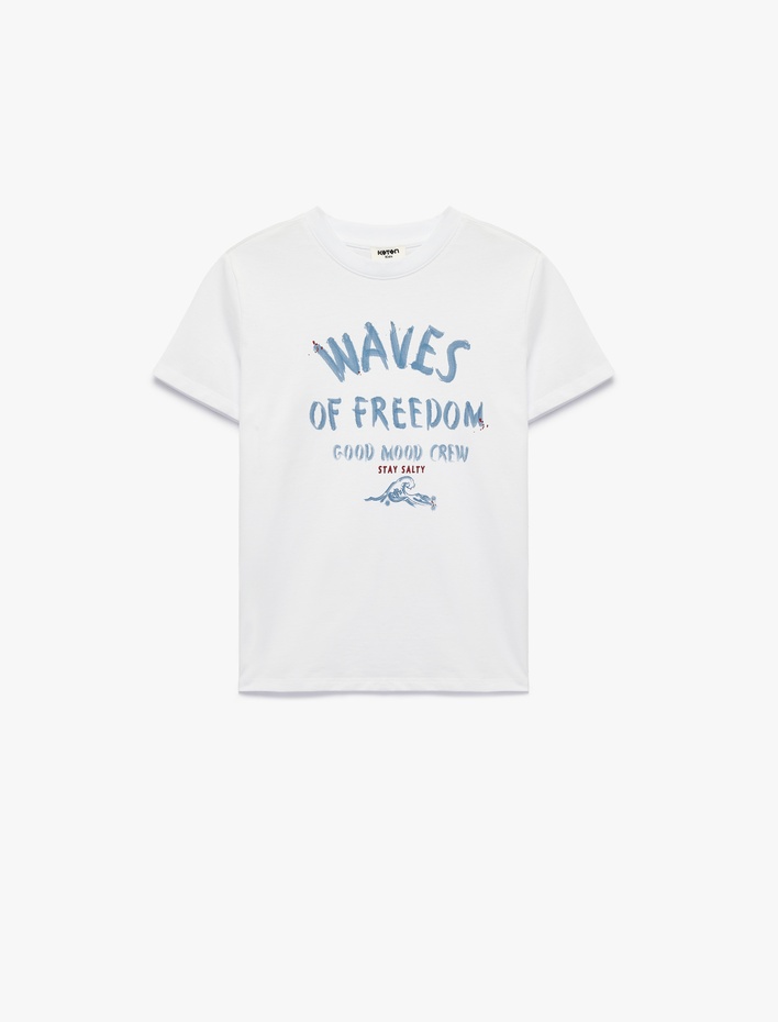 Erkek Çocuk Pamuklu Kısa Kollu Bisiklet Yaka Baskılı Tişört