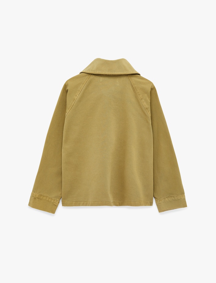  Klasik Yaka Fermuarlı Cep Detaylı Pamuklu Denim Ceket