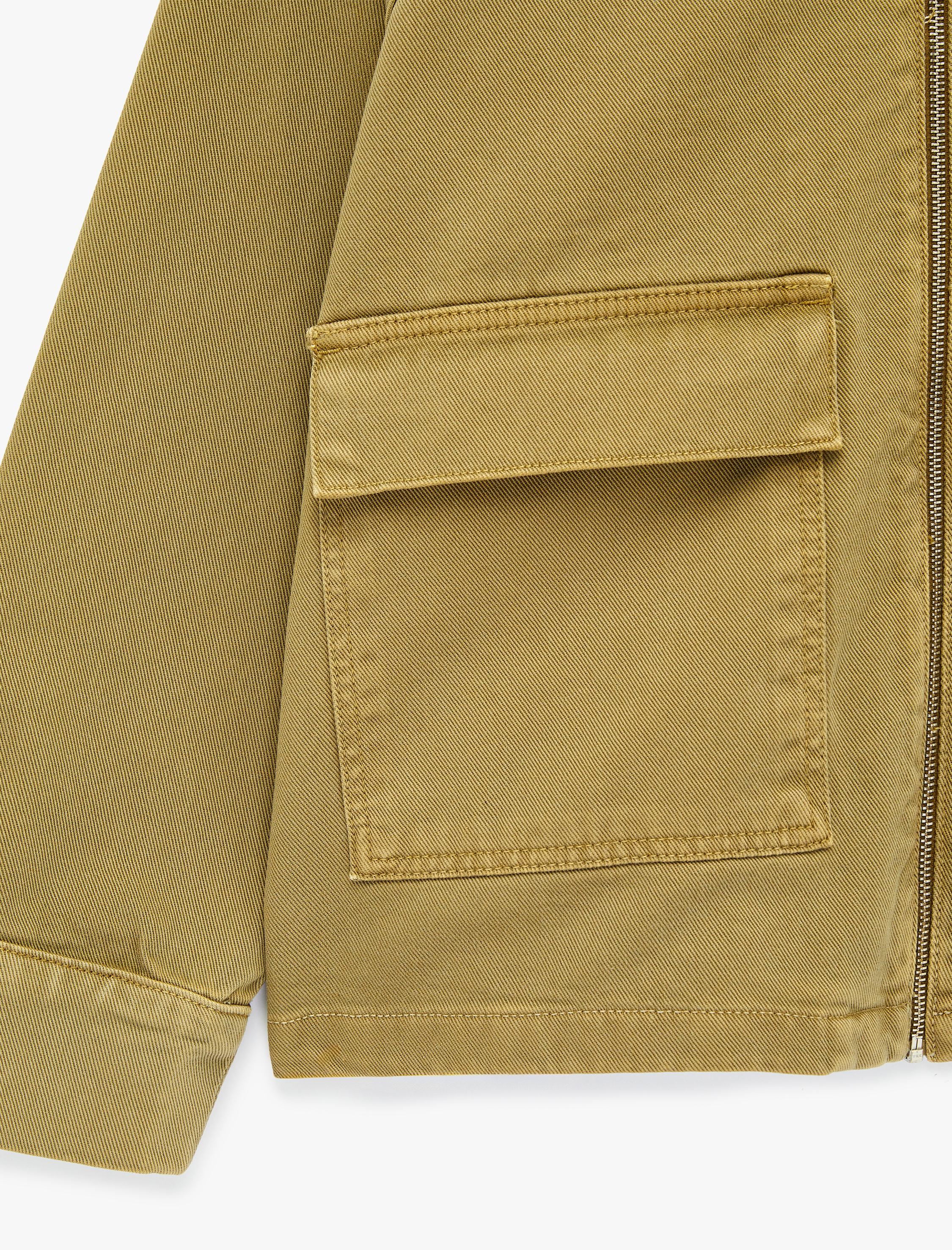   Klasik Yaka Fermuarlı Cep Detaylı Pamuklu Denim Ceket