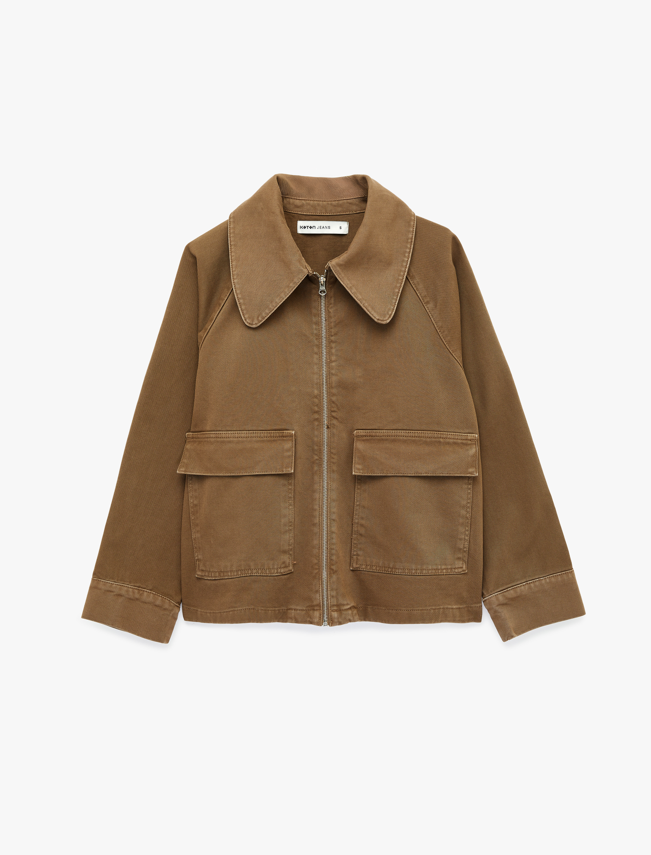   Klasik Yaka Fermuarlı Cep Detaylı Pamuklu Denim Ceket