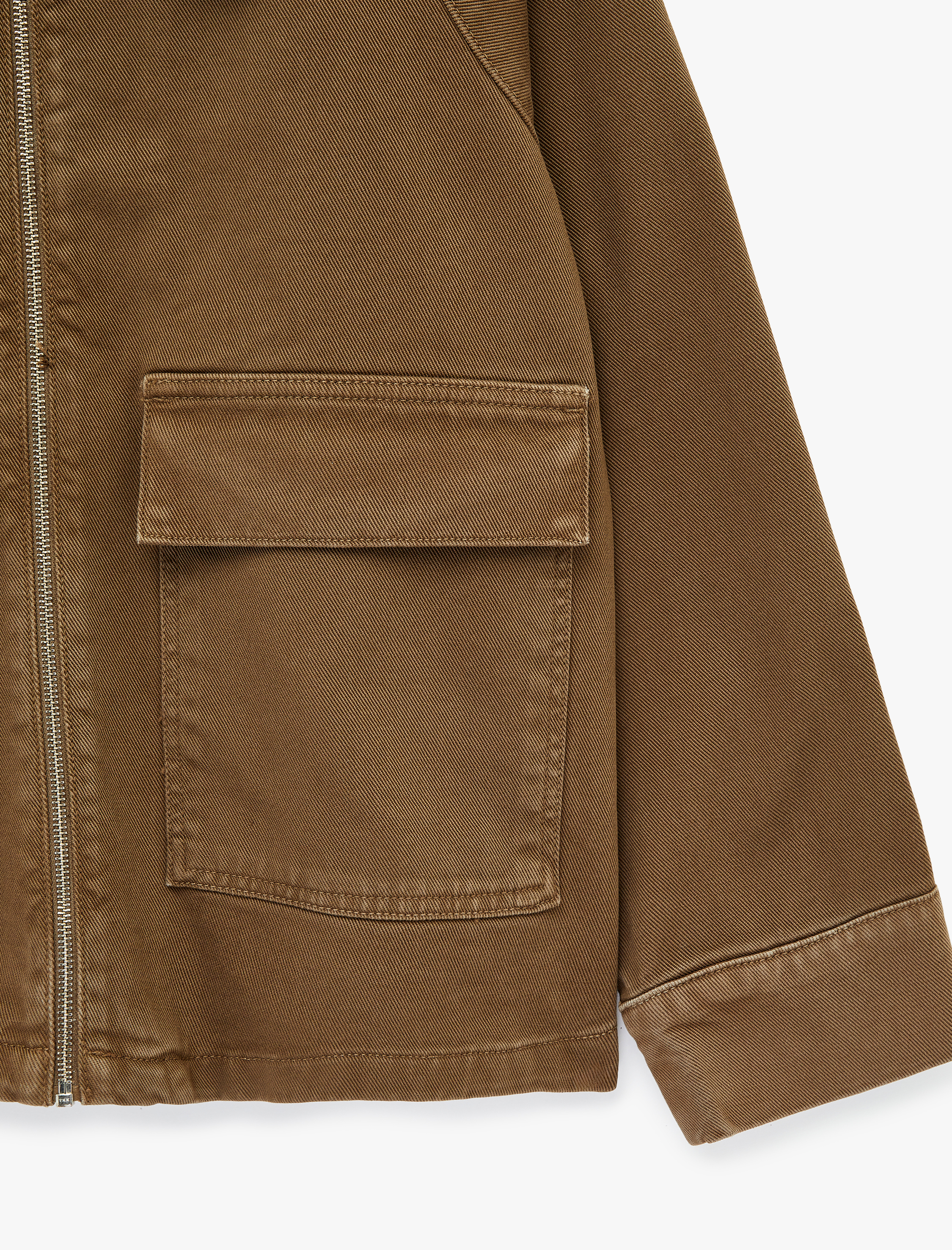   Klasik Yaka Fermuarlı Cep Detaylı Pamuklu Denim Ceket