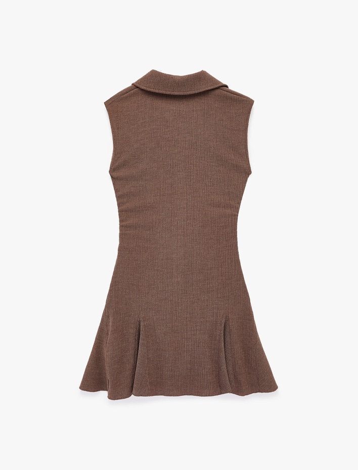  Düğmeli Büzgülü Volanlı Kolsuz Viskon Karışımlı Mini Gömlek Elbise